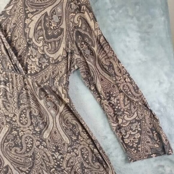 Soma Paisley Print Soft Tunic Large Brown Warm Neutral Boho Lounge ComfyChic Top - Picture 5 of 10
